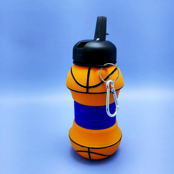 Бутылка складная силиконовая спортивная Silicon Bottle Sport, 550 мл. с карабином и поильником